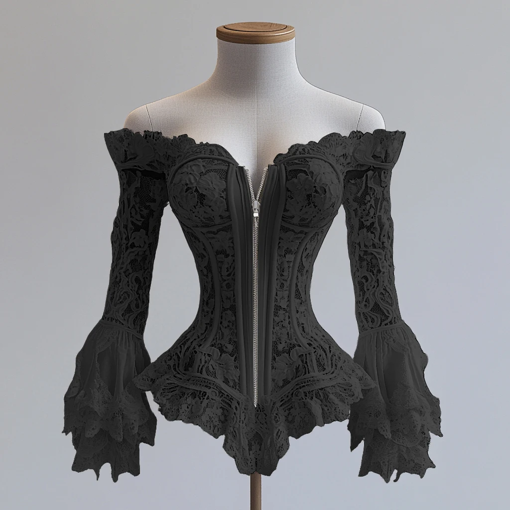 أكمام طويلة مزينة بالدانتيل من الدانتيل اللامع للنساء، أكمام طويلة من الدانتيل، أكمام طويلة غير النظامية