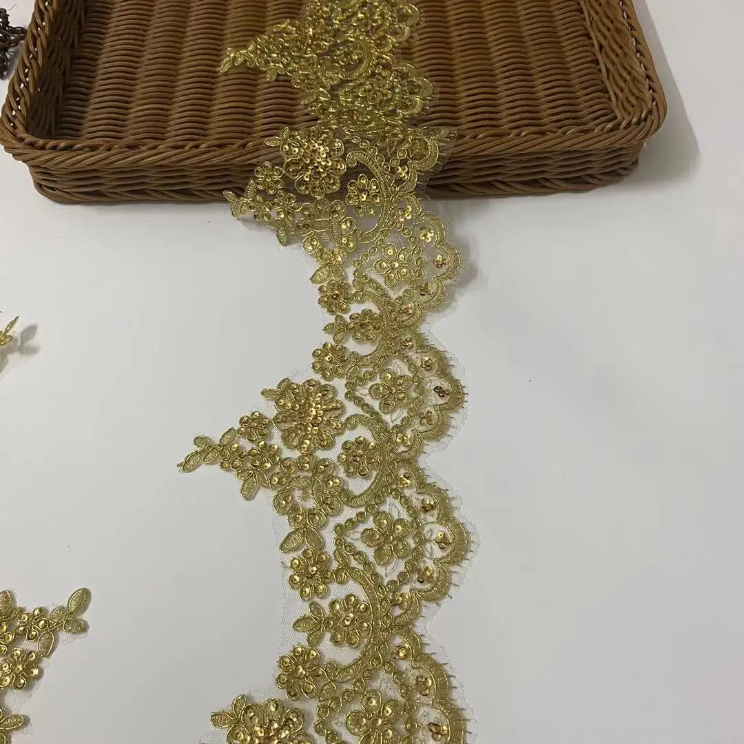 2 متر الترتر الذهب الموضوع زهرة الدانتيل حافة دانتيل زهرة اليدوية لتقوم بها بنفسك المواد ملابس الزفاف زين Timimg 13 سنتيمتر واسعة