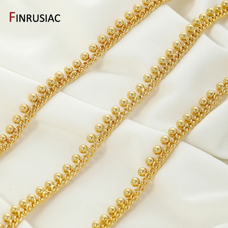 سلسلة ربط نحاسية مطلية بالذهب عيار 18 قيراط للمجوهرات، سلسلة حبة 3 مللي متر للتقييد DIY بها بنفسك القلائد صنع الملحقات